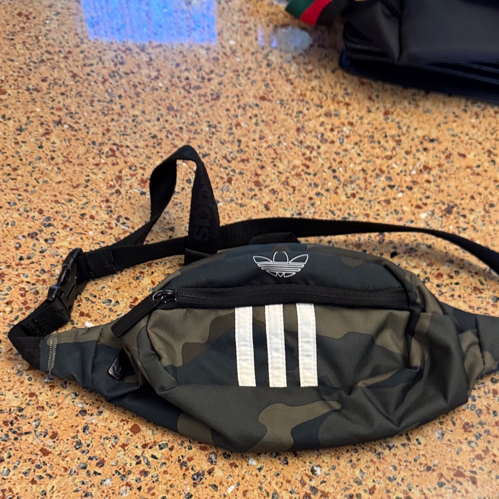 Adidas Green and Black Camouflage Belt Bag